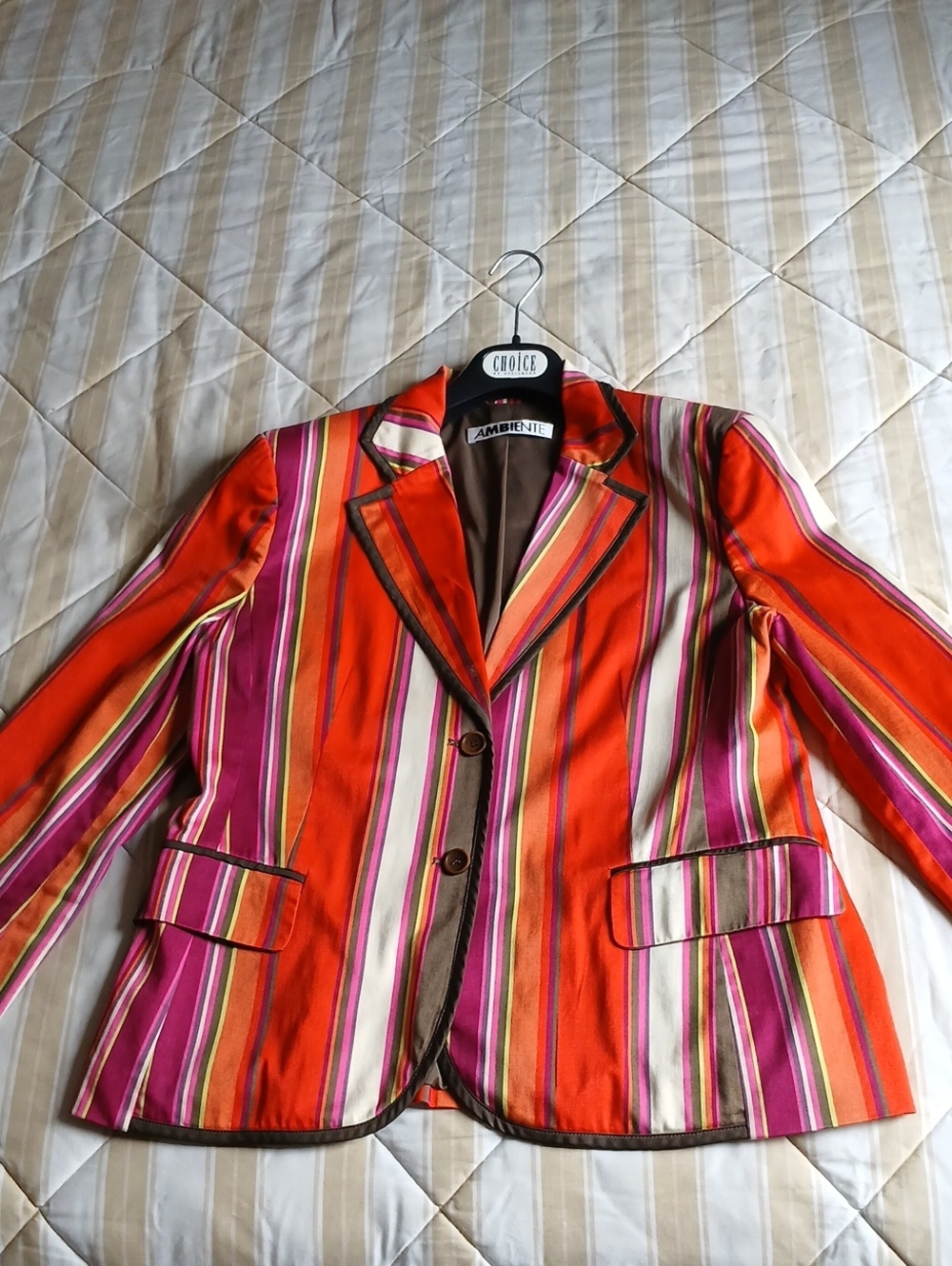 Women's Ambiente Orange & Pink Striped Blazer Blazer